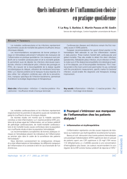 Quels indicateurs de l`inflammation choisir en pratique quotidienne