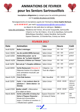 ANIMATIONS DE FEVRIER pour les Seniors