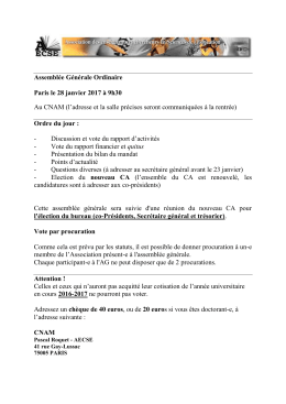 Assembl&eacute;e G&eacute;n&eacute;rale Ordinaire Paris le 28 janvier 2017 &agrave;