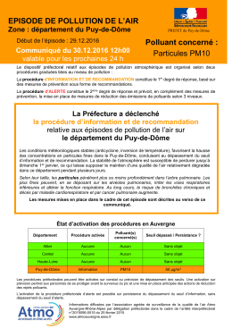 EPISODE DE POLLUTION DE L`AIR Polluant concerné : Particules