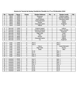 Horaire du Tournoi de Hockey Familial de