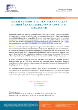 le cese se réjouit de l`entree en vigueur du droit à la garantie jeunes