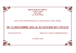 du 31 decembre 2016 au 02 janvier 2017 inclus
