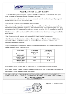 DECLARATION DU CELA DU 24/12/2016 Alger le 24 décembre 2016