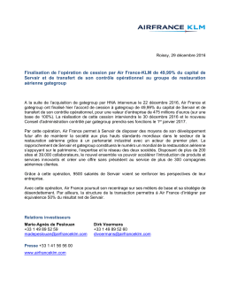 Finalisation de l`opération de cession par Air France