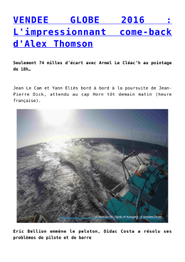 VENDEE GLOBE 2016 : L`impressionnant come