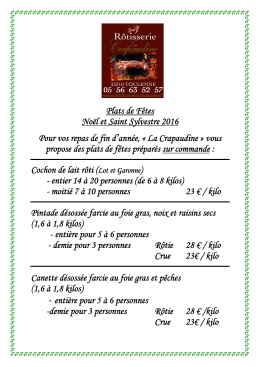 Plats de F&ecirc;tes No&euml;l et Saint Sylvestre 2016 Pour