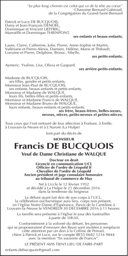 Francis DE BUCQUOIS - Fun&eacute;railles Michel