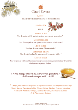 Menu de la semaine du 26 au 31 décembre 2016