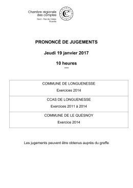 Prononcé de jugements du Jeudi 19 janvier 2017