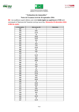 Notes de l`examen &eacute;crit du 18 septembre 2016 " Estimation des