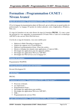 Formation : Programmation C#.NET : Niveau Avancé
