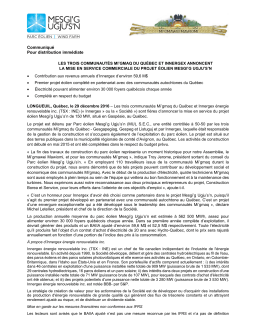 Communiqué Pour distribution immédiate LES TROIS