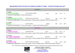 Programmation Collège au cinéma pour 2016/2017