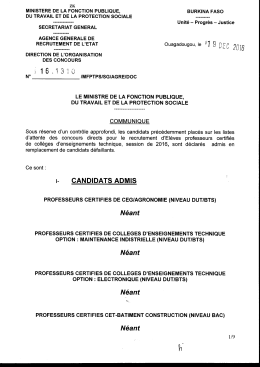 CANDIDATS ADMIS Néant Néant Néant