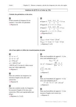 Solutions du QCM Je m`évalue (p. 336) Calculer des périmètres et