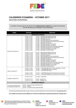 calendrier d`examens &ndash; octobre 2017