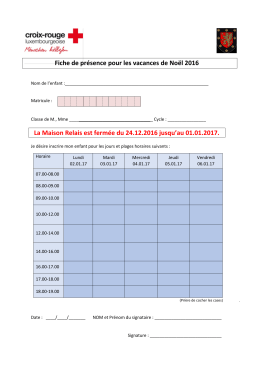 Fiche de pr&eacute;sence vacances No&euml;l 2016-2017