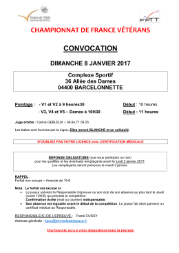 Convocation - Ligue PACA Tennis de Table