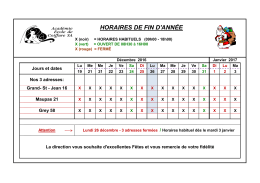 Horaires de fin d`ann&eacute;e