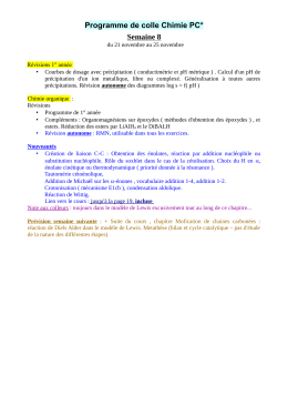 Programme de colle Chimie PC* Semaine 8 - Anne CURK