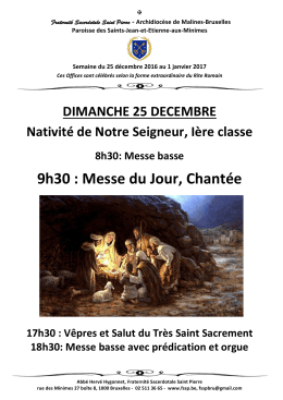 9h30 : Messe du Jour, Chantée - Fraternité Saint Pierre de Belgique
