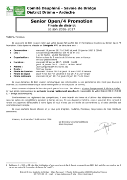 Senior Open/4 Promotion - Comité Dauphiné Savoie de Bridge