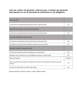 Liste de critères de garanties retenues pour l`analyse des garanties