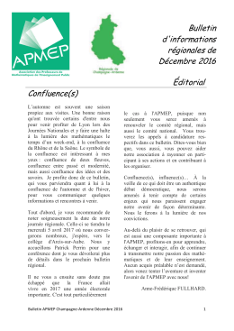 Éditorial Confluence(s) Bulletin d`informations régionales