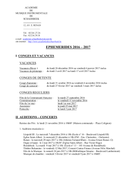 ephemerides 2016 &ndash; 2017 - Acad&eacute;mie de musique de Schaerbeek