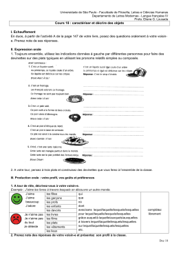 Cours 18 : caractériser et décrire des objets I. Echauffement En duos