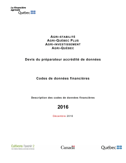 Codes de données financières - La Financière agricole du Québec
