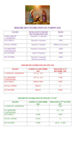 horaire des célébrations du pardon 2016 - Paroisses des Bois