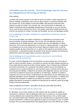 Information pour les parents – Test de dépistage chez les
