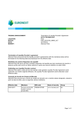 Termination of Liquidity Provider`s Agreement OCTO