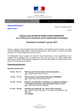 D&eacute;placement de Michel SAPIN &agrave; SAN FRANCISCO sur le th&egrave;me de