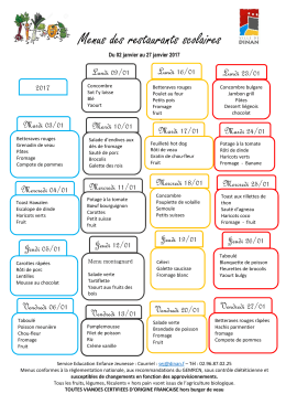 Menu semaine de 1 à 4