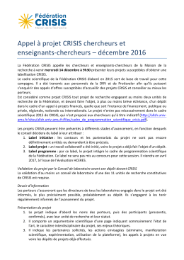Appel &agrave; projet CRISIS chercheurs et enseignants