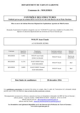 Commune de : MOLIERES CONTR&Ocirc;LE DES STRUCTURES