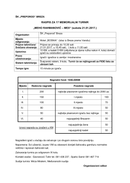 RASPIS ZA 17 MEMORIJALNI TURNIR „MEHO RAHMANOVIĆ