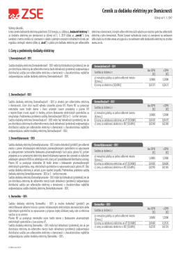 Cenník za dodávku elektriny pre Domácnosti