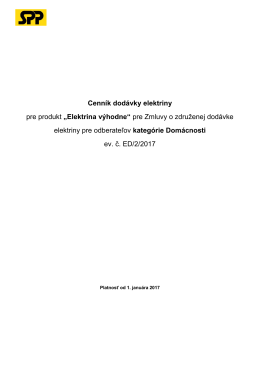Cenník za dodávku elektriny produktu Elektrina výhodne