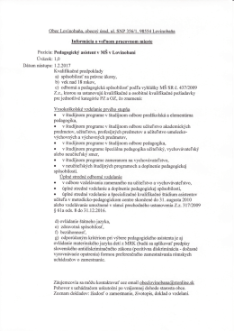 Informácia o voľnom pracovnom mieste