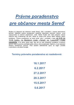 Právne poradenstvo pre občanov mesta Sereď