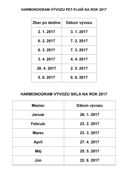 Zber po dedine Dátum vývozu 2. 1. 2017 3. 1. 2017 6. 2. 2017 7. 2