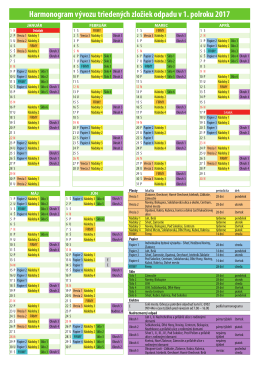 Harmonogram v&yacute;vozu trieden&yacute;ch zložiek odpadu v 1. polroku 2017