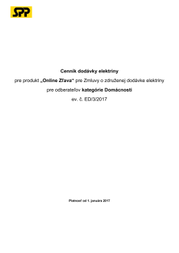 Cenník za dodávku elektriny produktu Online Zľava platný od