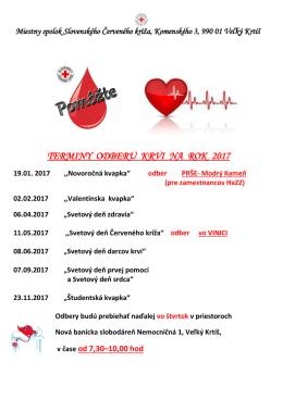 TERMINY ODBERU KRVI NA ROK 2017