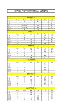 ORARIO PROVVISORIO DAL 7 GENNAIO