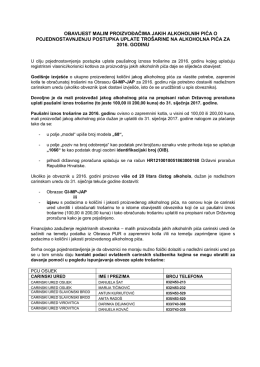 OBAVIJEST MALIM PROIZVOĐAČIMA JAKIH ALKOHOLNIH PIĆA O